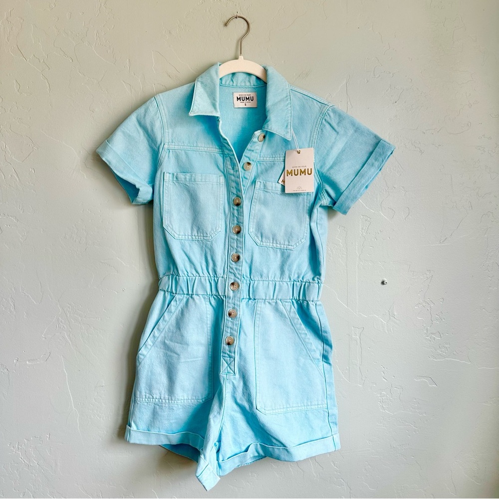 Show Me Your Mumu | Women’s Cannon Romper Spring Blue Denim Size Small NWT - Picture 7 of 13